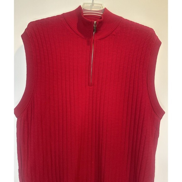 ROBERT TALBOTT Mens 1/4 Zip RED 100% Merino Wool Sweater Vest Italy Sz M - Picture 2 of 8